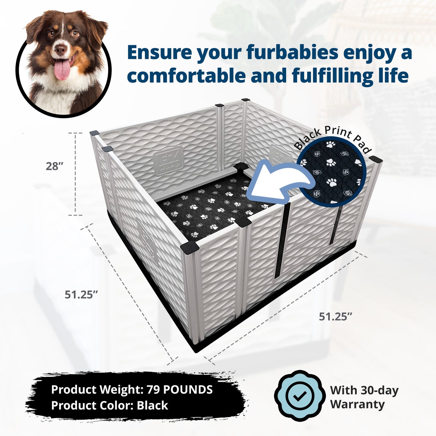 EZwhelp EZclassic 48" x 48" Dog Whelping Box Tall Playpen with Rails, Black