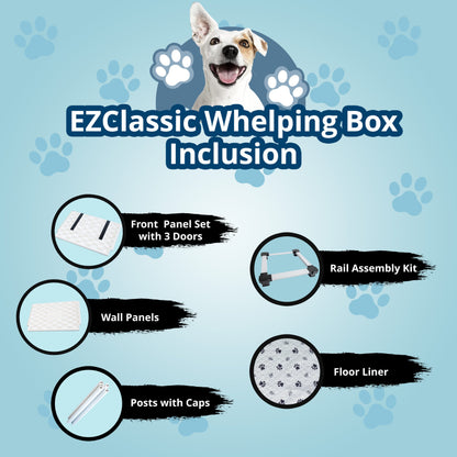 EZwhelp EZclassic 38" x 38" Dog Whelping Box Tall Playpen w/Rails & Liner, Gray