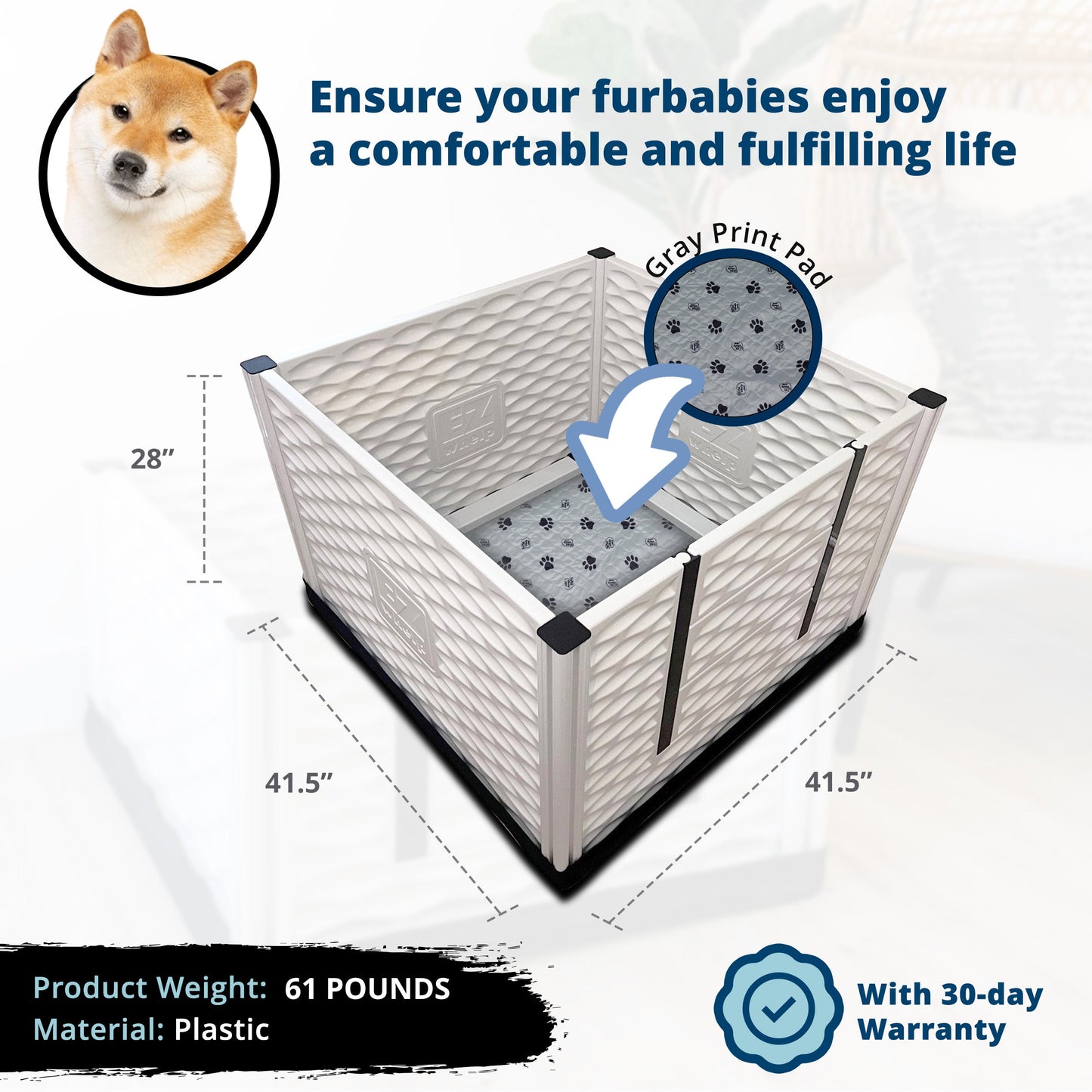 EZwhelp EZclassic 38" x 38" Dog Whelping Box Tall Playpen w/Rails & Liner, Gray