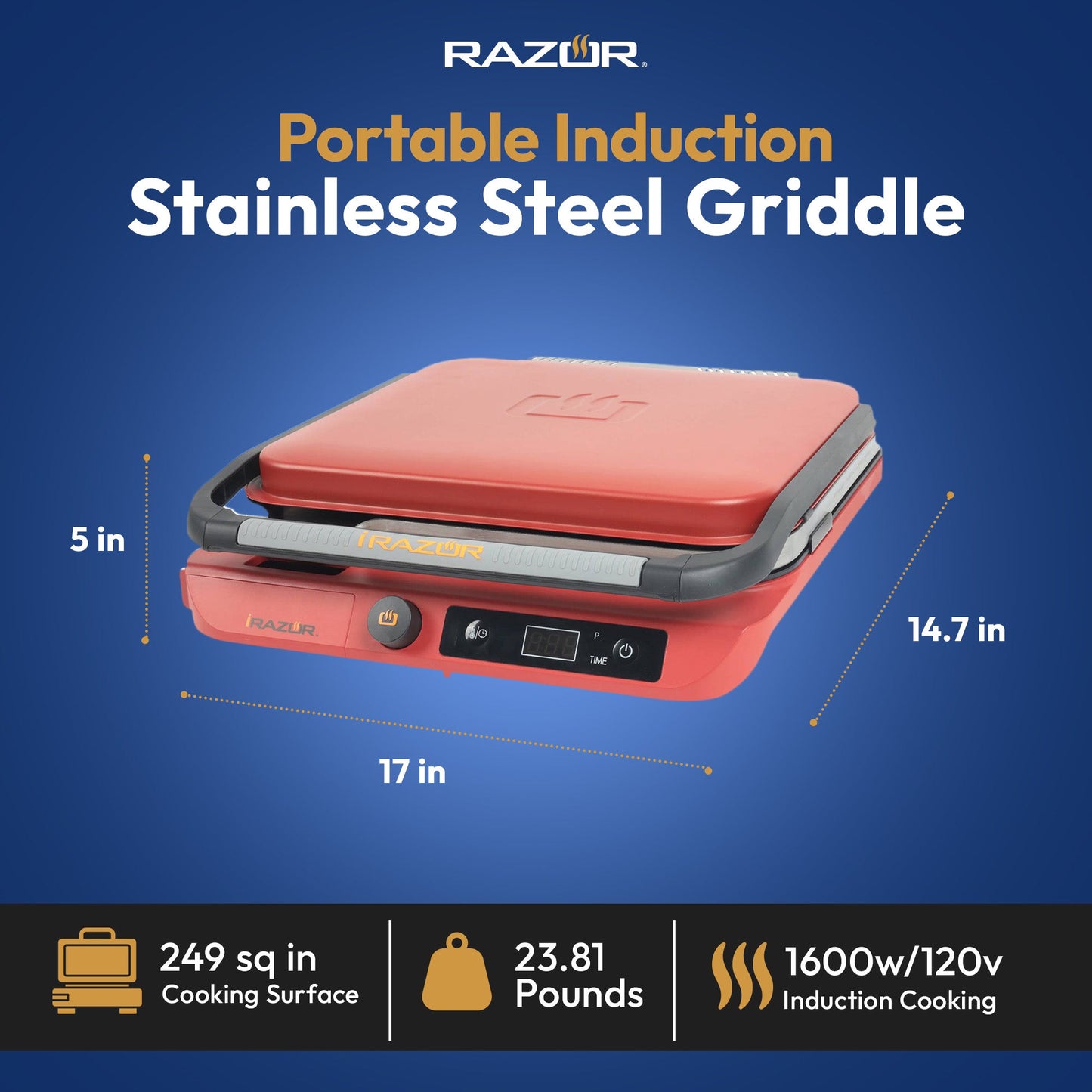 Razor I-Razor Portable Electric Induction Griddle with Temperature Control, Red