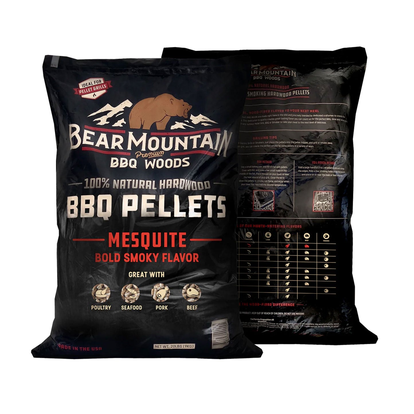 Bear Mountain All Natural Mesquite BBQ Pellets w/Robust Smoky Flavor, 33 Pounds