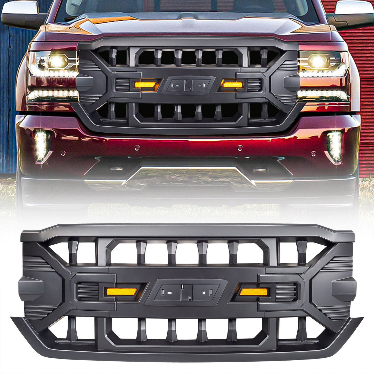 AMERICAN MODIFIED Armor Grille for 2016-2019 Chevy Silverado 1500, Matte Black