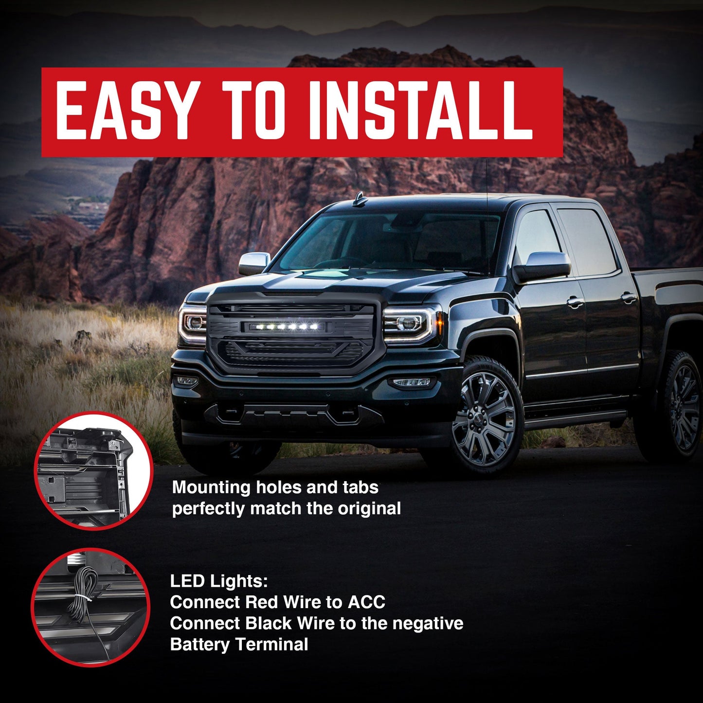 AMERICAN MODIFIED Armor Grille for 2016 to 2018 GMC Sierra 1500, Matte Black