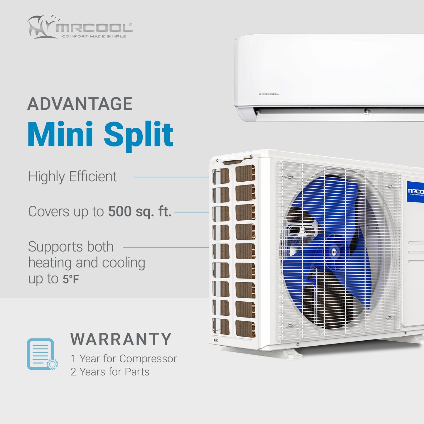 MRCOOL Advantage 12,000 BTU Ductless Inverter Wall Mount Heat Pump System, White