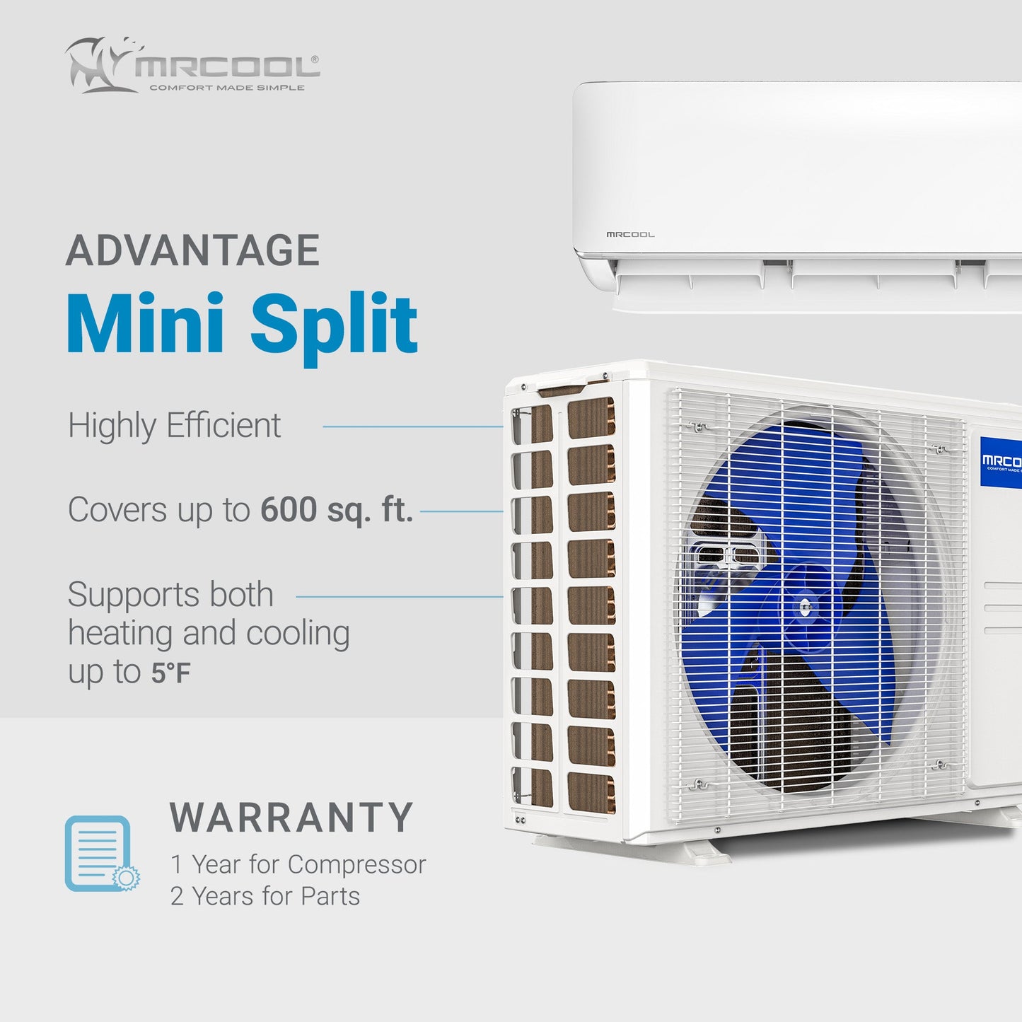 MRCOOL Advantage 12,000 BTU Ductless Inverter Wall Mount Heat Pump System, White