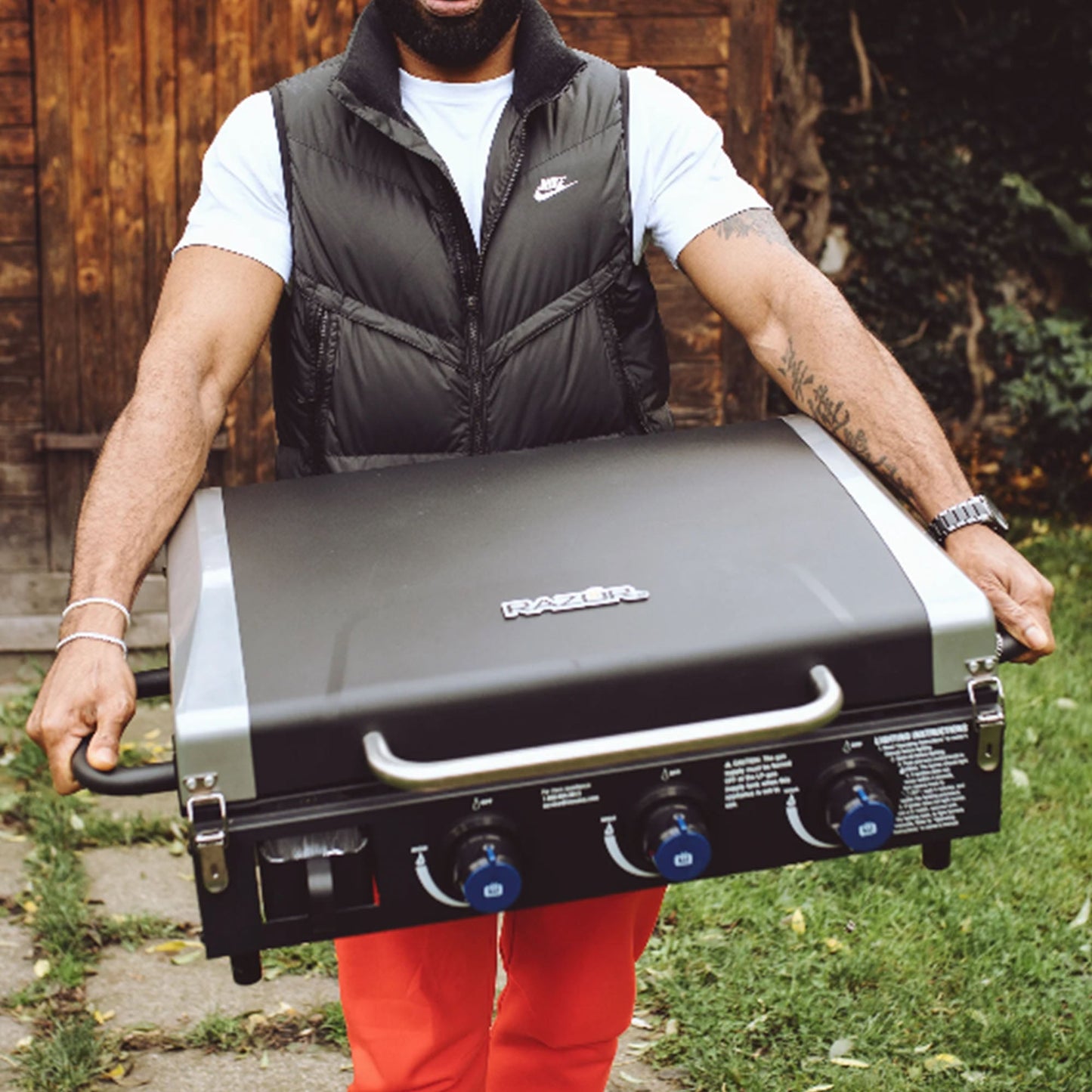 Razor Stainless Steel 3 Burner Griddle Grill with Portable Cart and Side Shelf