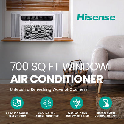 Hisense 700 Sq ft Window Air Conditioner w/Remote, 3 Modes & 4 Way Air Direction