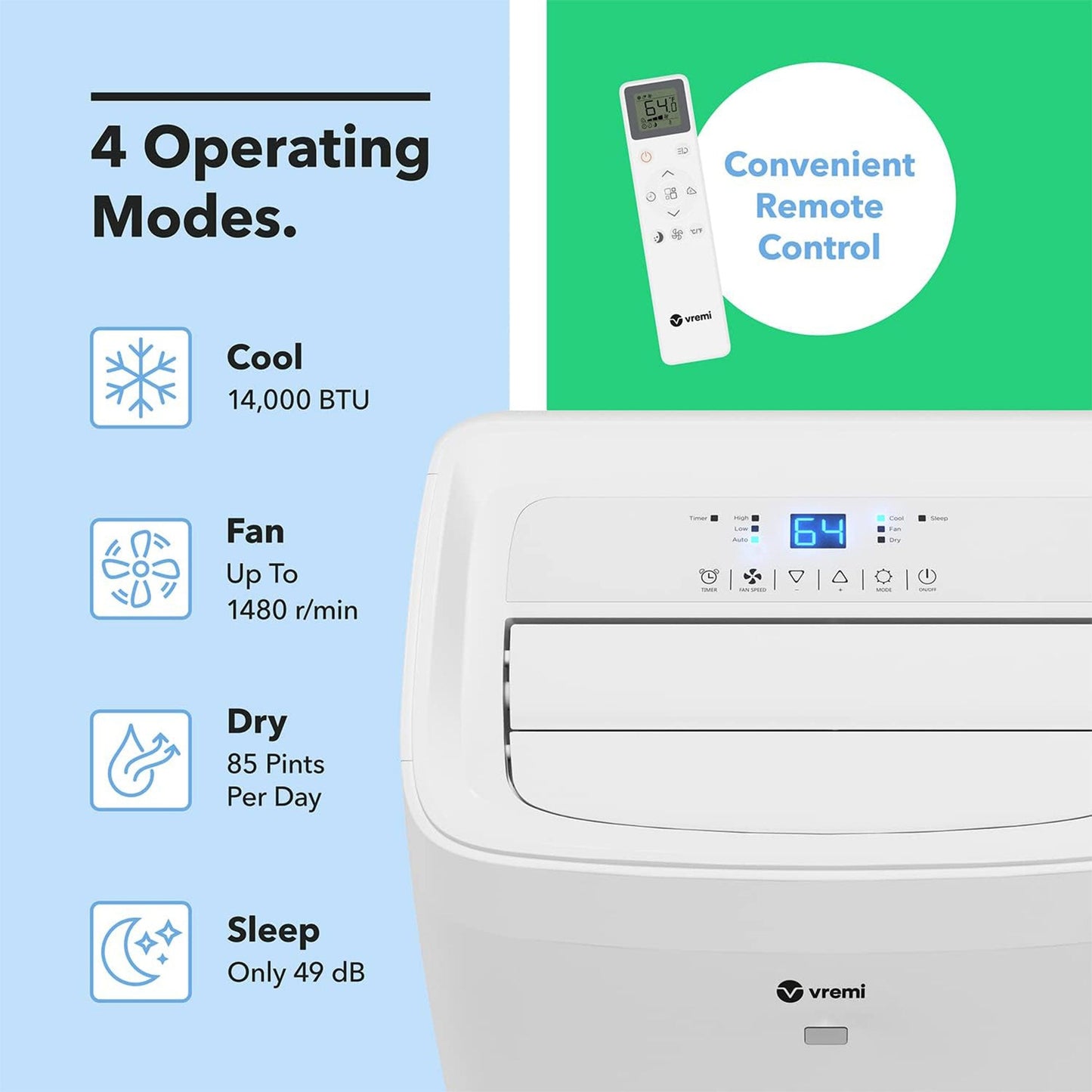 Vremi 10,000 BTU Portable Air Conditioner with Powerful Cooling Fan and Filter