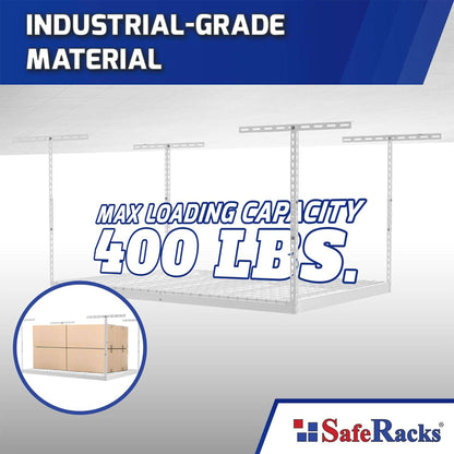 SafeRacks 3' x 6' Overhead Garage Storage Rack Holds Up to 400 Pounds, White