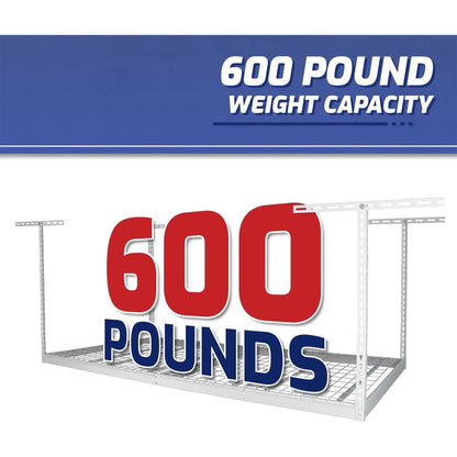 SafeRacks 4' x 8' Overhead Garage Storage Rack Holds Up to 600 Pounds, White