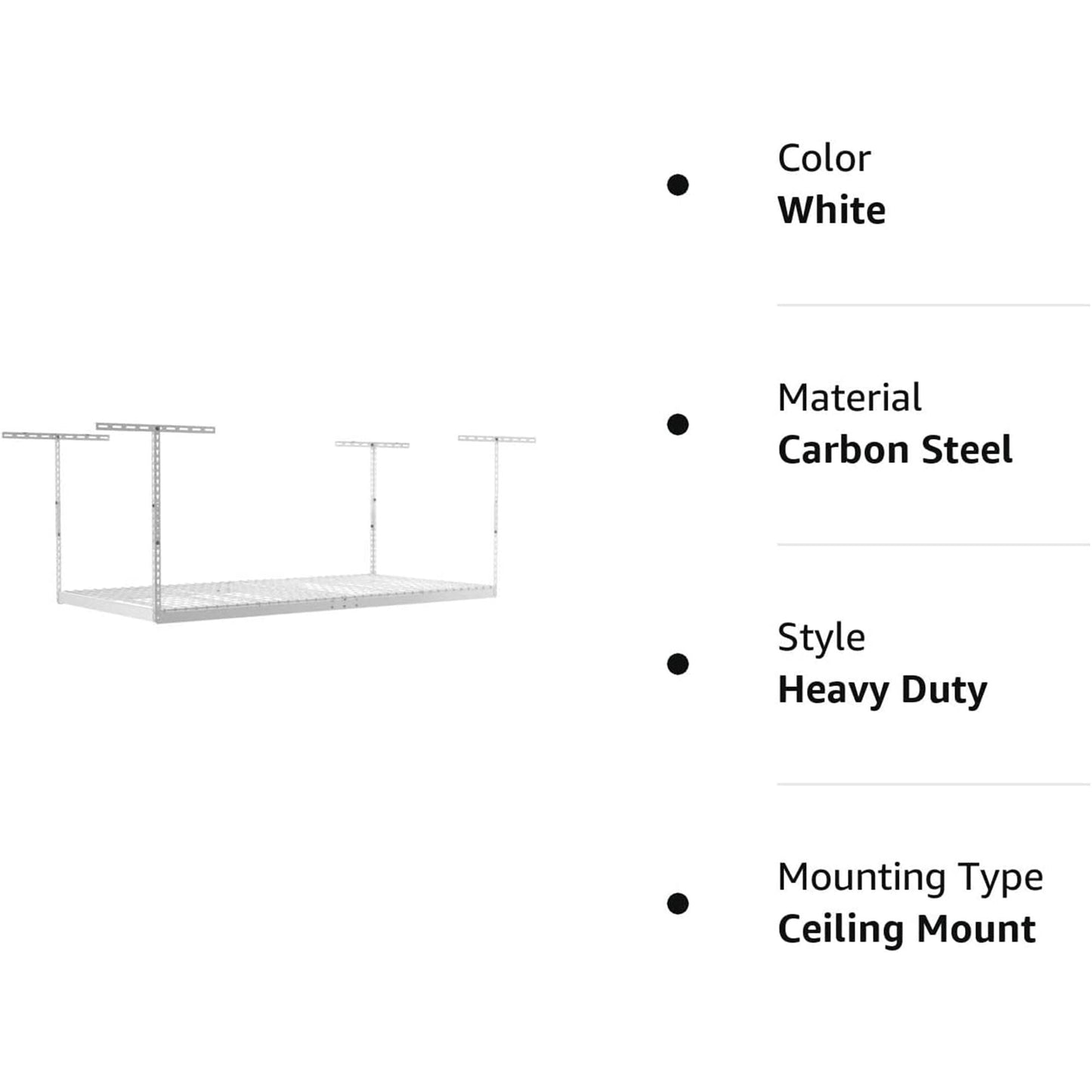SafeRacks 4' x 8' Overhead Garage Storage Rack Holds Up to 600 Pounds, White