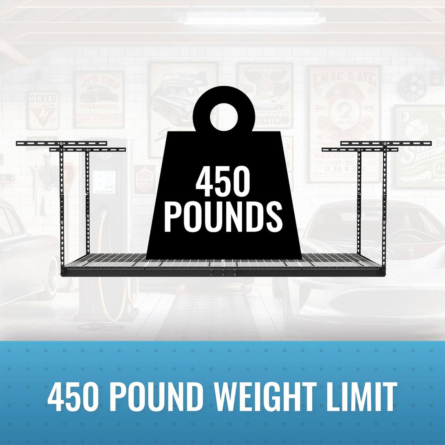 MonsterRax 3'x8' Overhead Garage Storage Rack Holds Up to 450 Pounds, Hammertone