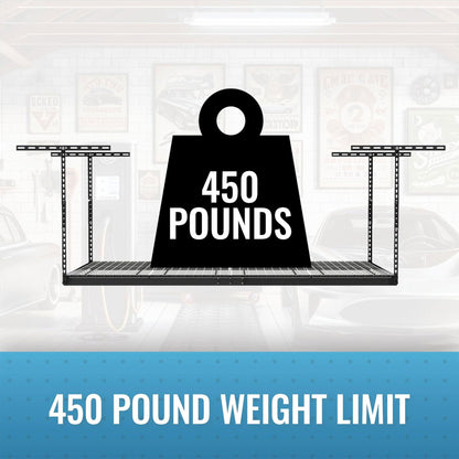 MonsterRax 3'x8' Overhead Garage Storage Rack Holds Up to 450 Pounds, Hammertone