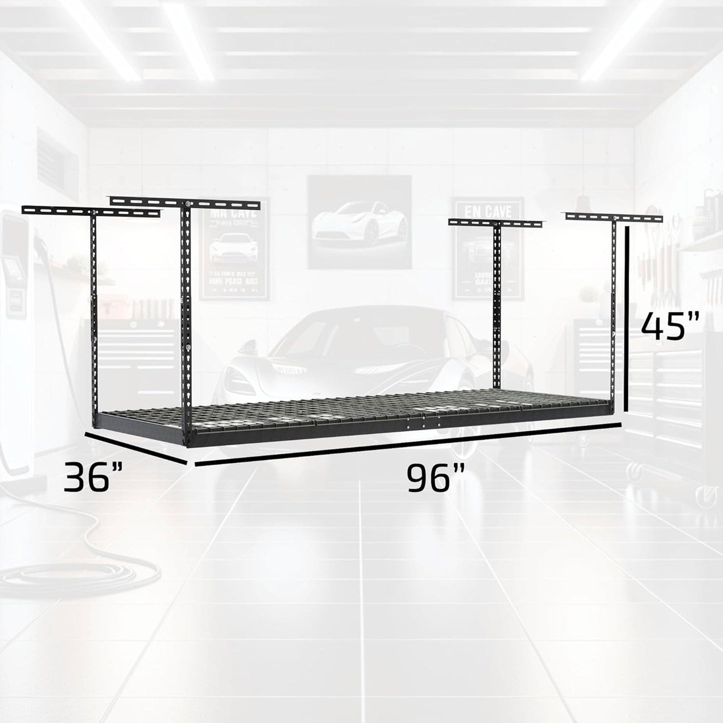 MonsterRax 3'x8' Overhead Garage Storage Rack Holds Up to 450 Pounds, Hammertone
