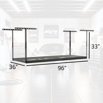 MonsterRax 3'x8' Overhead Garage Storage Rack Holds Up to 450 Pounds, Hammertone