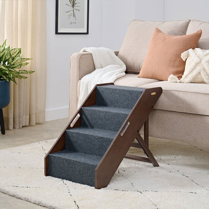 MECO Stakmore Foldable Pet Steps with Solid Hardwood Construction, Espresso