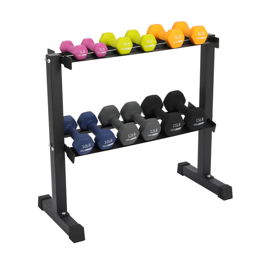 HolaHatha 106 Pound Neoprene Dumbbell Strength Training Weight Set with Rack