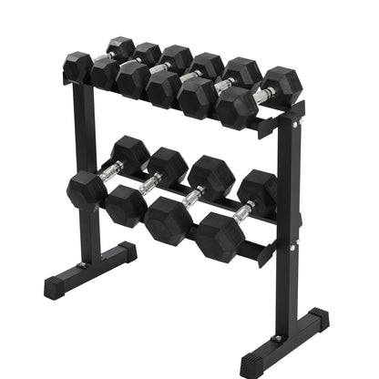 HolaHatha 210 Pound Rubber Encased Dumbbell Strength Training Weight Set w/ Rack