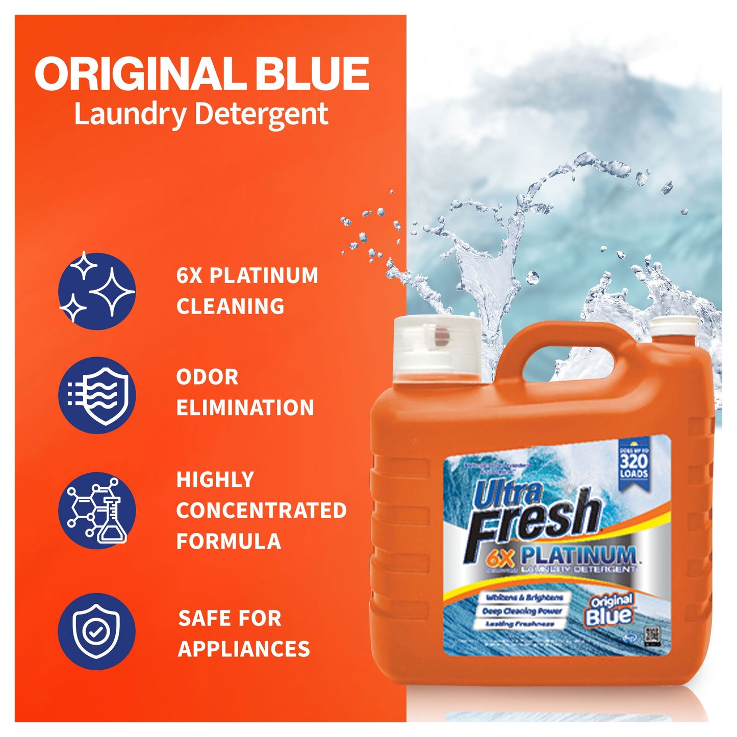 Ultra Fresh 6X Platinum 2 x 2.5 Gal Laundry Detergent, 640 Loads, Original Blue