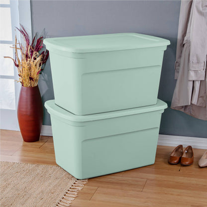 Sterilite 30 Gal Latch Tote with Handles for Home Storage, Mindful Mint (6 Pack)