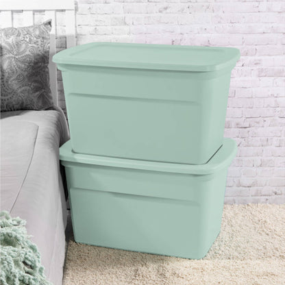 Sterilite 30 Gal Latch Tote with Handle for Home Storage, Mindful Mint (12 Pack)
