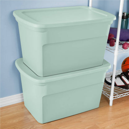 Sterilite 30 Gal Latch Tote with Handle for Home Storage, Mindful Mint (12 Pack)