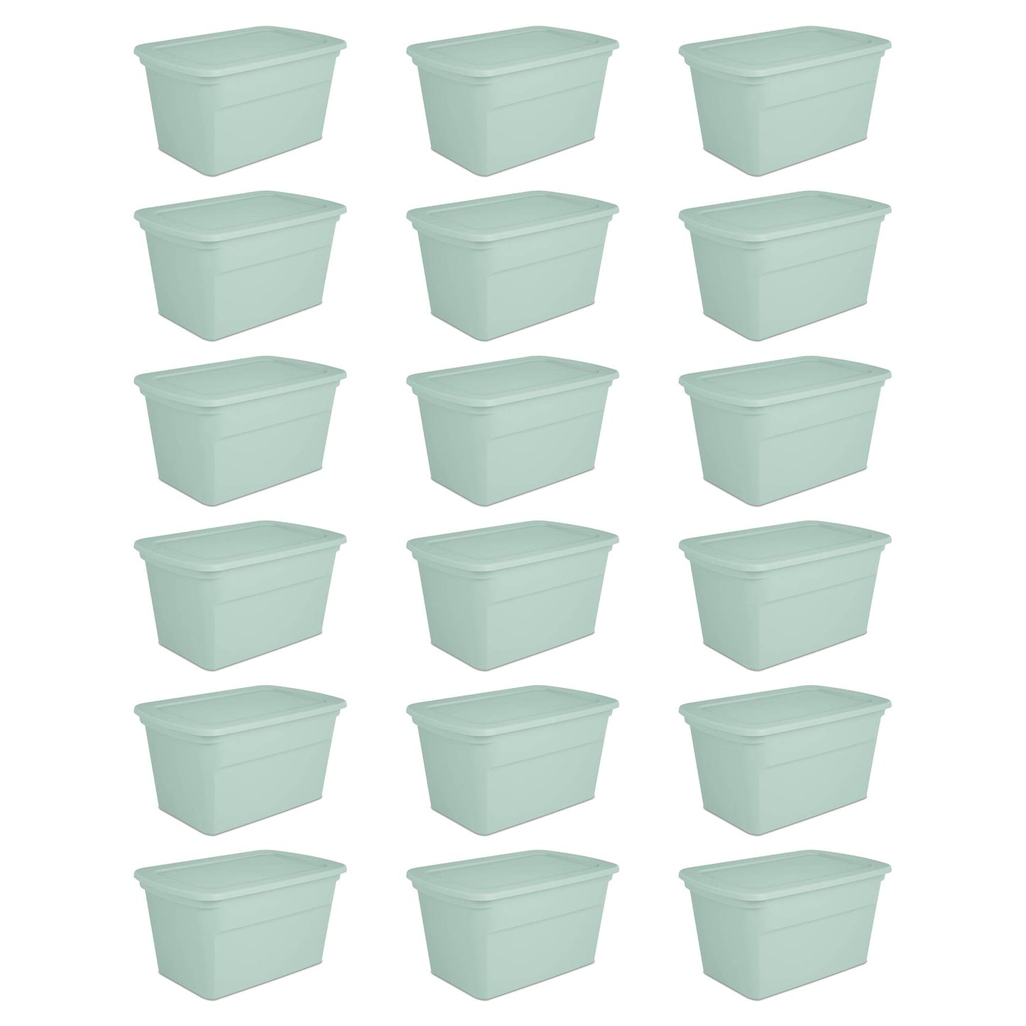 Sterilite 30 Gal Latch Tote with Handle for Home Storage, Mindful Mint (18 Pack)