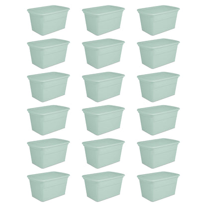 Sterilite 30 Gal Latch Tote with Handle for Home Storage, Mindful Mint (18 Pack)