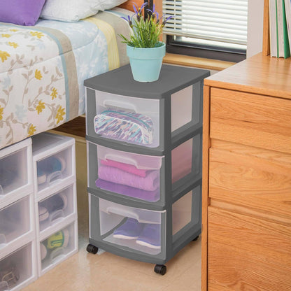 Sterilite 3 Drawer Home Organizer Storage Cart w/Caster Wheels, Gray (4 Pack)