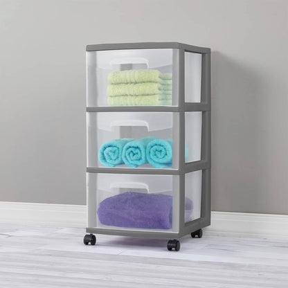 Sterilite 3 Drawer Home Organizer Storage Cart w/Caster Wheels, Gray (4 Pack)