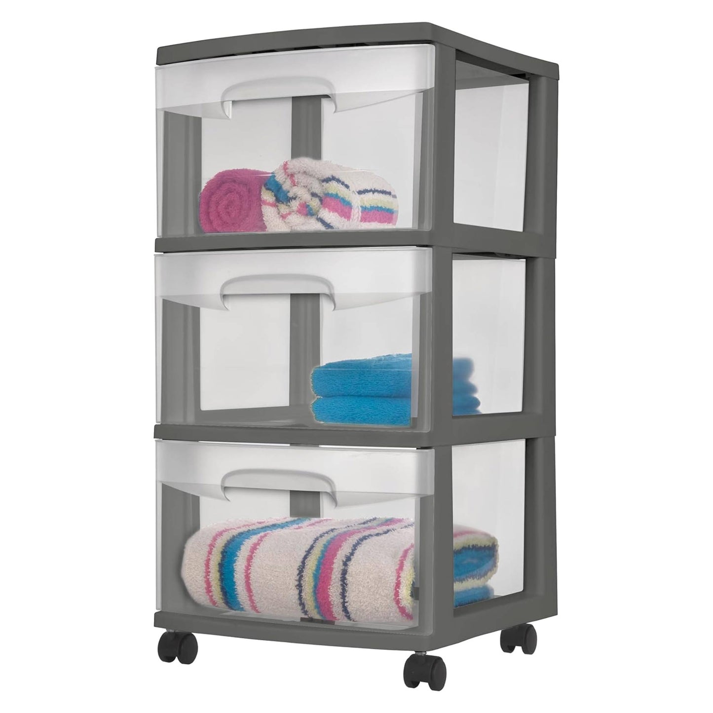 Sterilite 3 Drawer Home Organizer Storage Cart w/Caster Wheels, Gray (4 Pack)