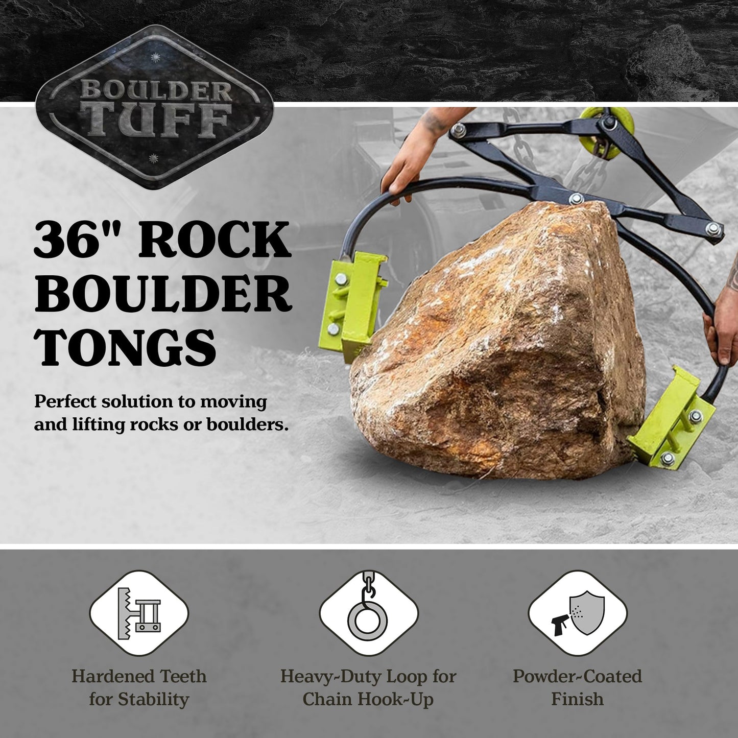 Boulder Tuff Powder Coated Metal 3,000 Pound High Capacity Rock Boulder Tongs