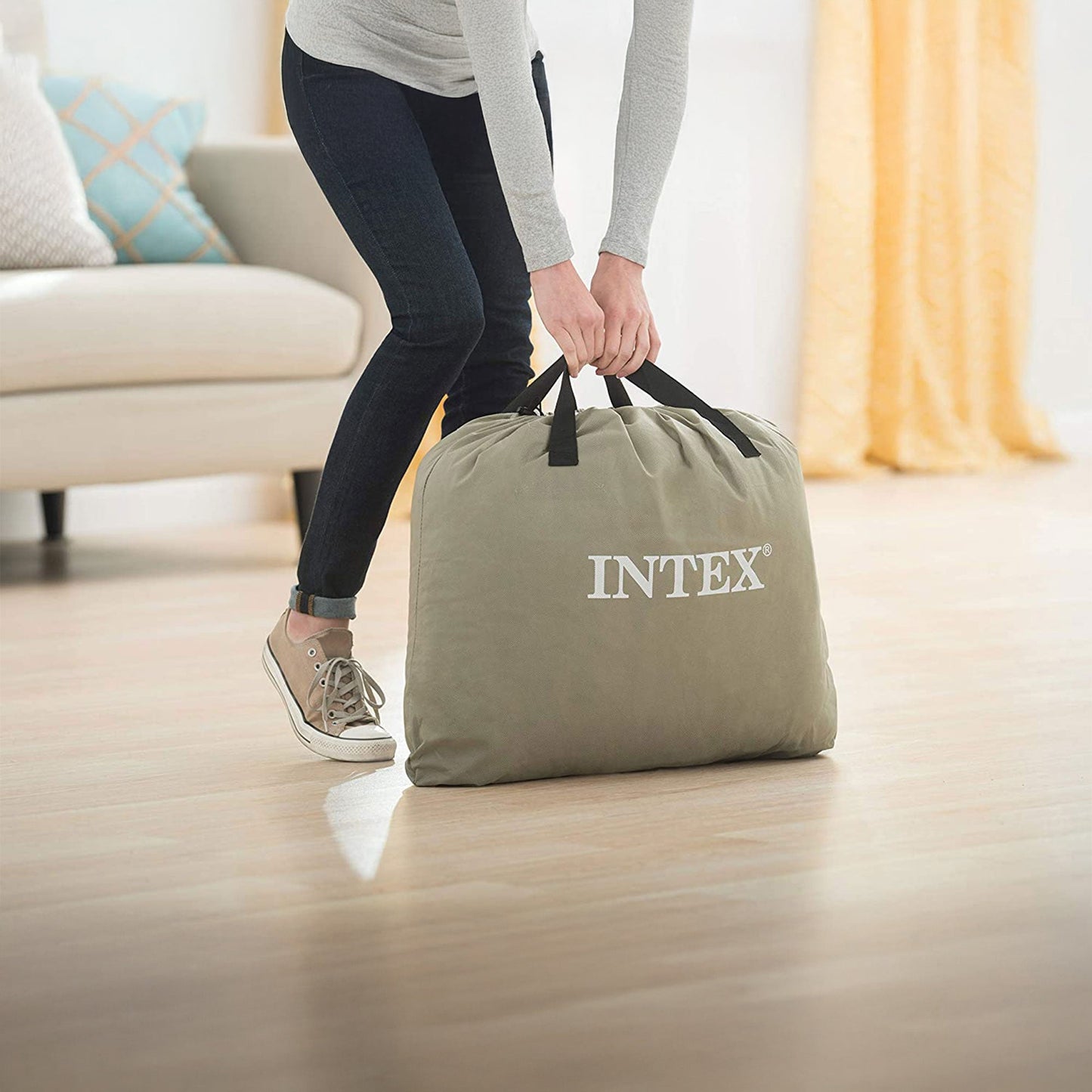 Intex Dura Beam Deluxe Pillow Raised Air Mattress w/ Built In Pump, Twin, 2 Pack