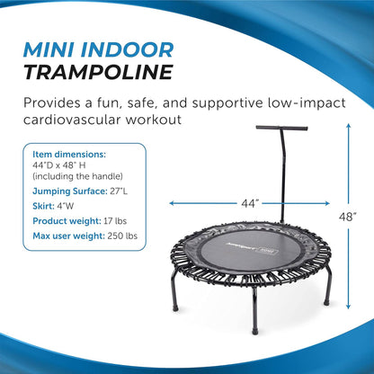 JumpSport Round Home Fitness Indoor Mini Rebounder Trampoline for Adults, Black