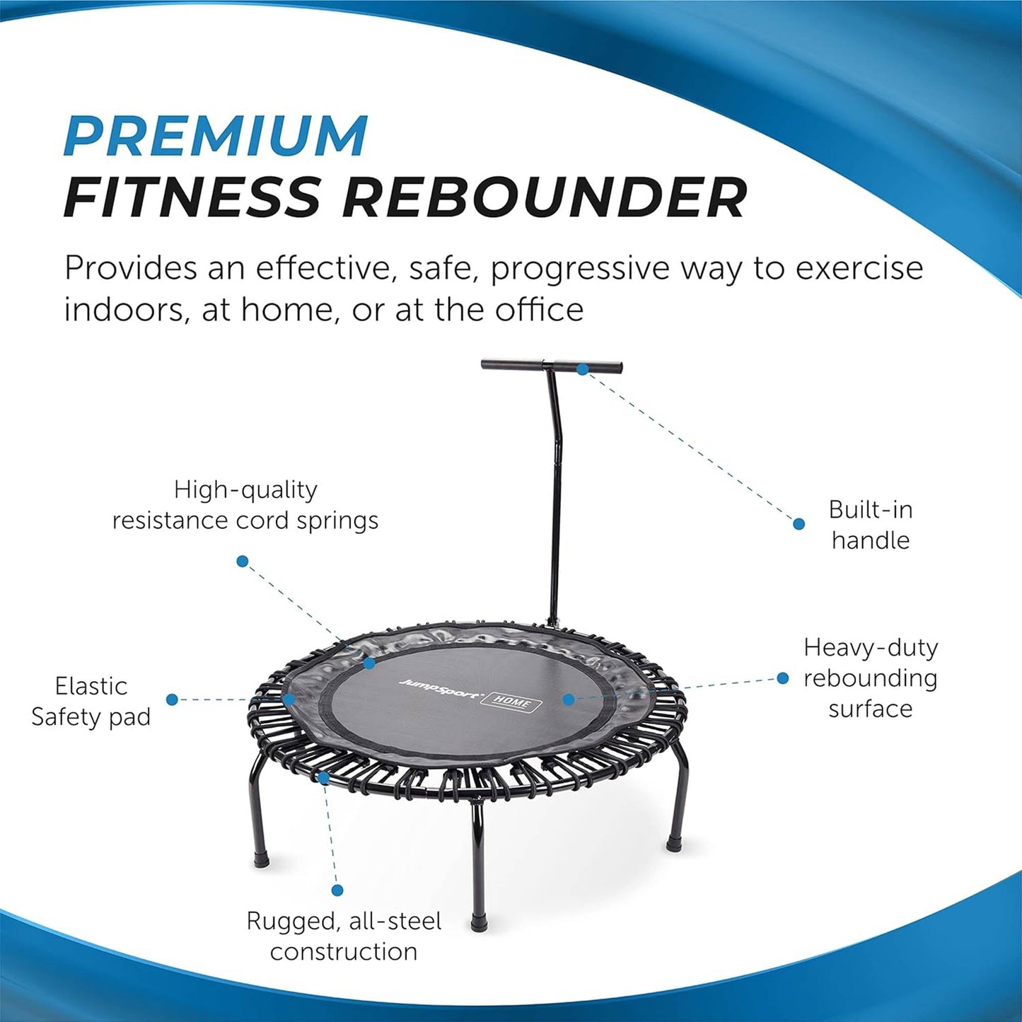 JumpSport Round Home Fitness Indoor Mini Rebounder Trampoline for Adults, Black