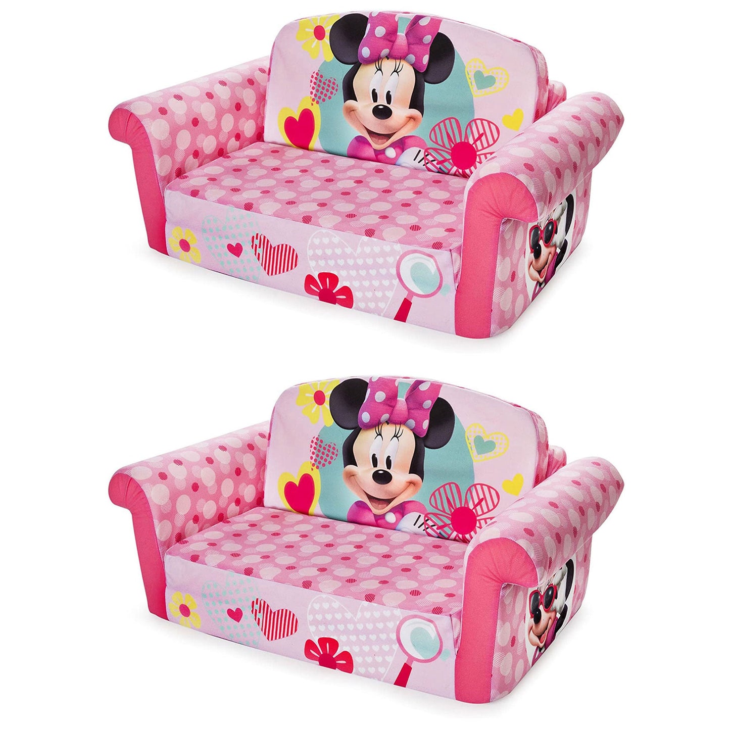 Marshmallow Furniture Kids 2 in 1 Foam Compress Sofa Bed, Minnie Mouse (2 Pack)