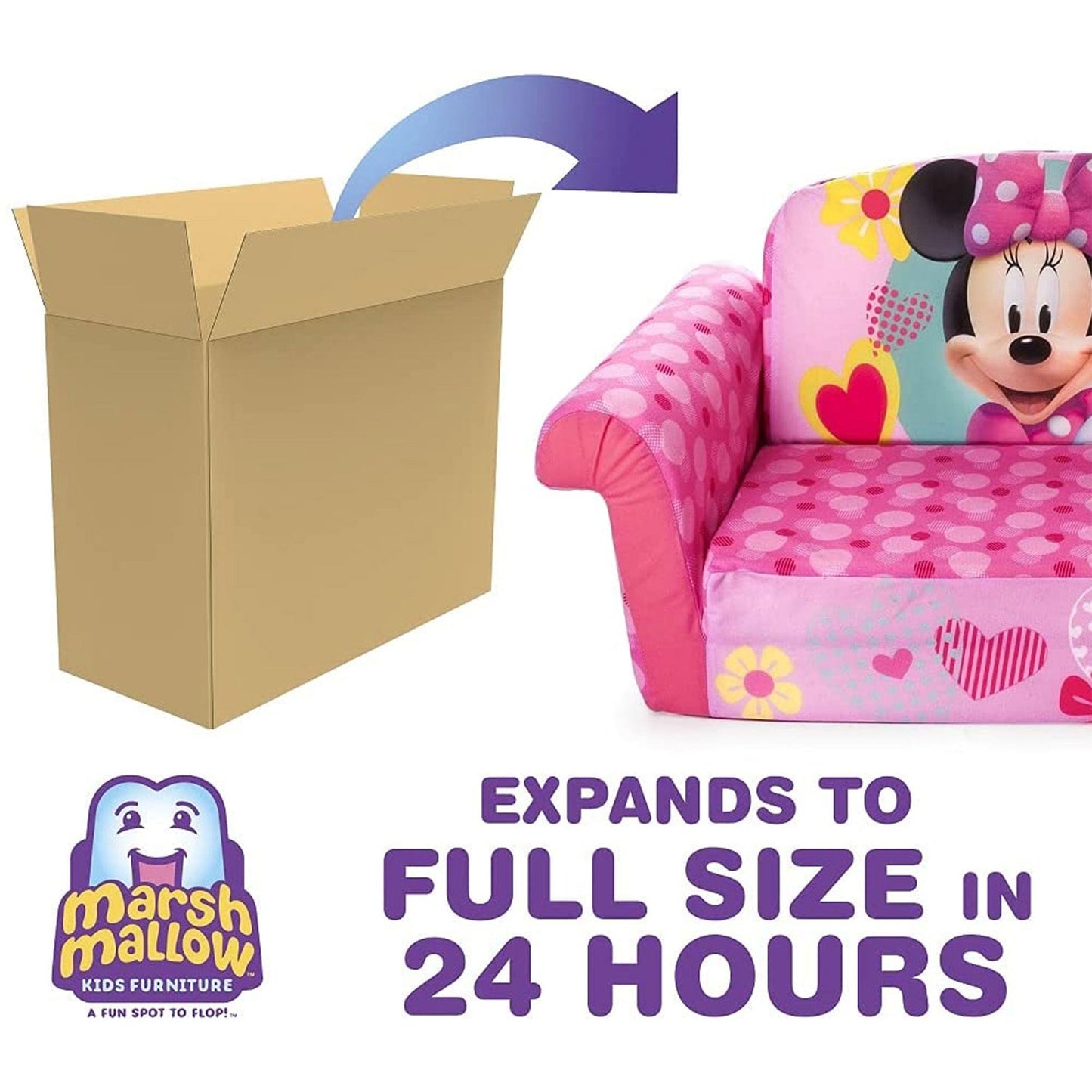 Marshmallow Furniture Kids 2 in 1 Foam Compress Sofa Bed, Minnie Mouse (2 Pack)