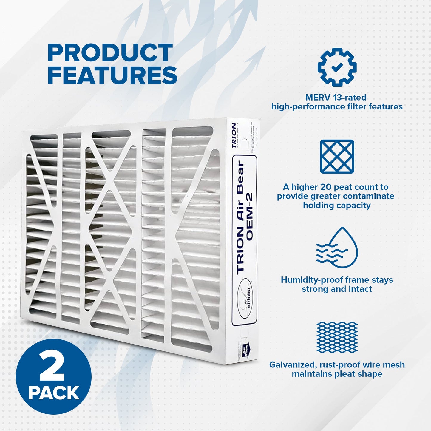 Trion Air Bear OEM 20x25x4 Inch MERV 13 Replacement Air Purifier Filter, 2 Pack