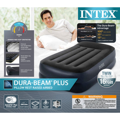 Intex Dura Beam Plus Pillow Raised Airbed Mattress w/Built in Pump, Twin(2 Pack)