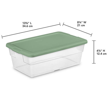 Sterilite Clear Stackable 6 Qt Storage Tote Box Container, Crisp Green (10 Pack)