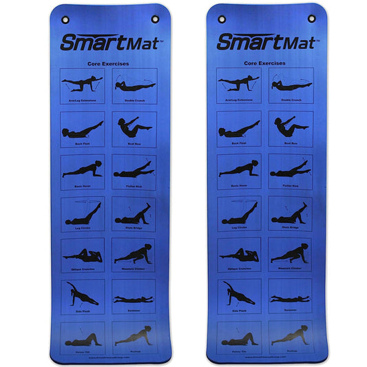 Prism Fitness Thick Smart Self Guided Stretching and Exercise Mat, Blue (2 Pack)