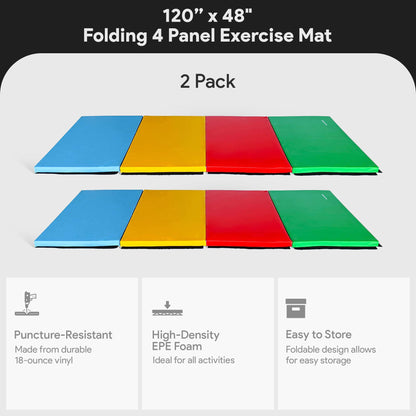 BalanceFrom Fitness 120 x 48" Folding Gymnastics Exercise Mat, Multi (2 Pack)