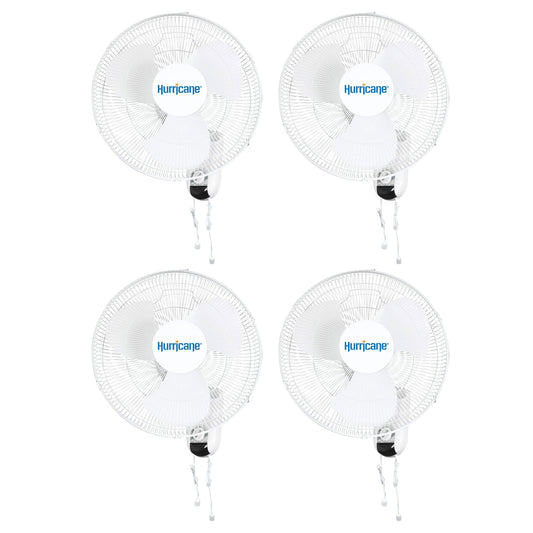Hurricane Classic 16 Inch 90 Degree Oscillating 3 Speed Wall Fan, White (4 Pack)