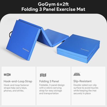 BalanceFrom Fitness GoGym 6x2ft Folding Exercise Mat with Handles, Blue (2 Pack)