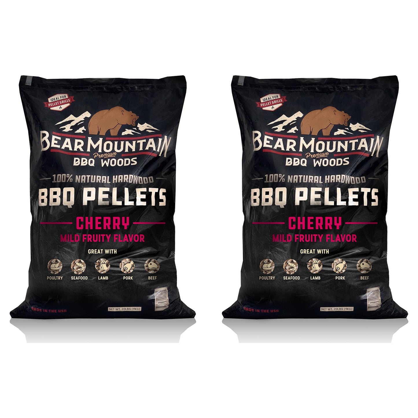 Bear Mountain BBQ All Natural Hardwood Cherry Smoker Pellets, 40 Pounds (2 Pack)