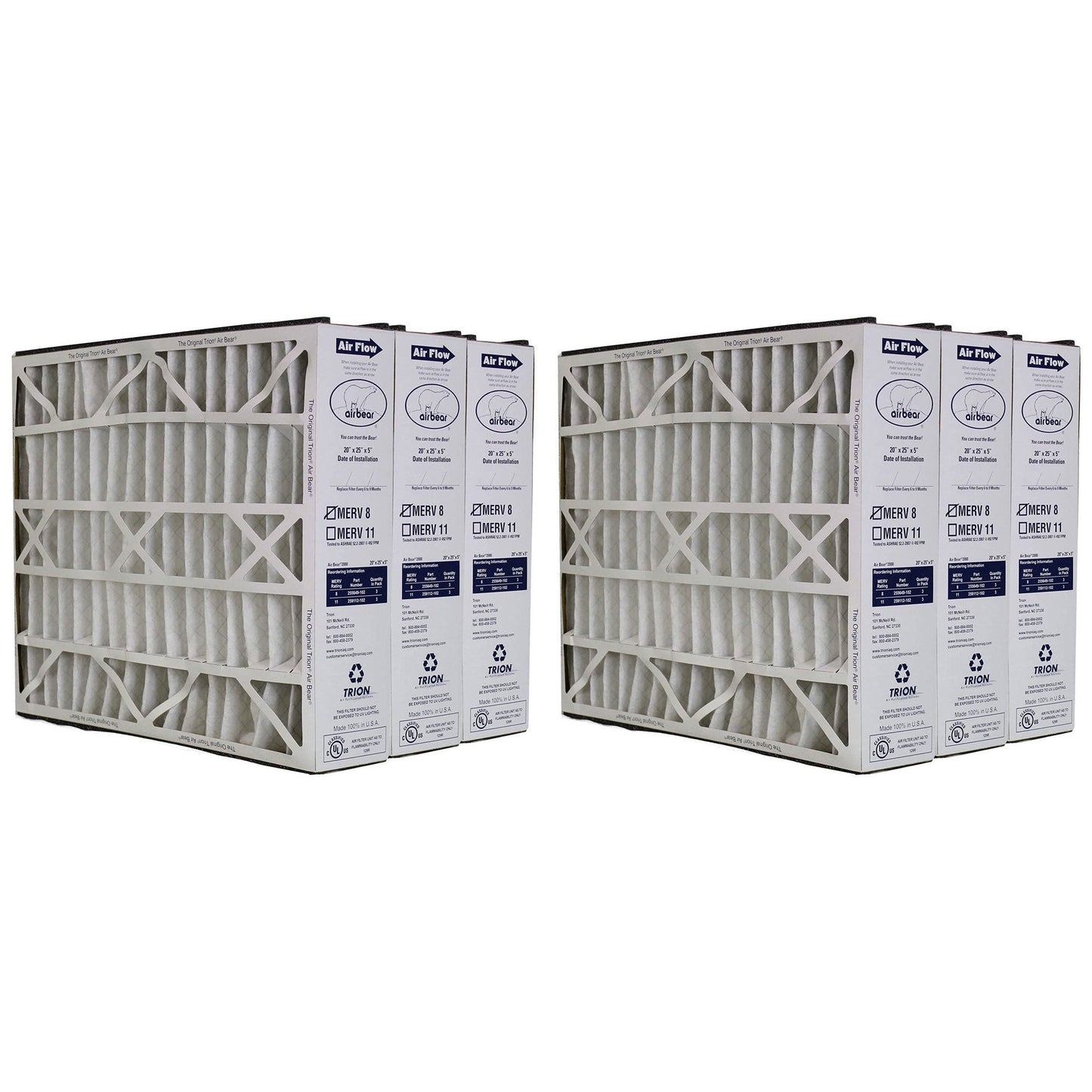 Trion 255649-102 Air Bear 20 x 25 x 5 Inch MERV 8 Air Purifier Filter (6 Pack)