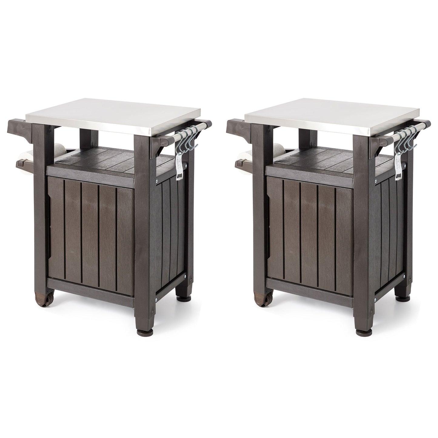 Keter Unity 40 Gallon Stainless Steel Top Storage Grilling Bar Cart (Set of 2)