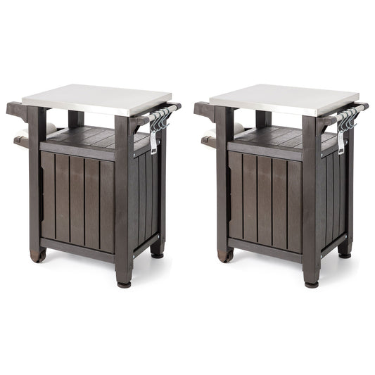 Keter Unity 40 Gallon Stainless Steel Top Storage Grilling Bar Cart (Set of 2)