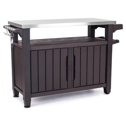 Keter Unity 40 Gallon and Unity XL Rolling Bar Cart with Storage Cabinet, Brown