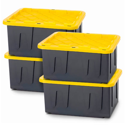 Homz Durabilt 27 Gallon Stackable Home Storage Container Lidded Tote Bin, 4 Pack
